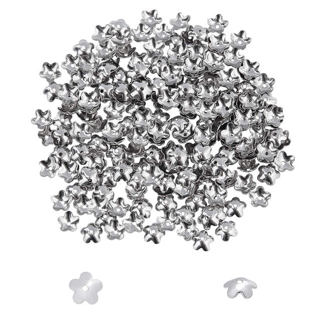 UNICRAFTALE About 500pcs 5-Petal Flower Bead Caps, Spacer End Caps, Stainless Steel Bead Cap Spacers for Bracelet Necklace Jewelry Making 6mm Diameter Stainless Steel Color