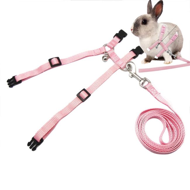 Hypeety Rabbit Bunny Harness with Leash Adjustable Soft Nylon Harness Rabbit Vest Harness Lead Leash Pink Blue Lead Leash All Season for Small Animals (Pink)