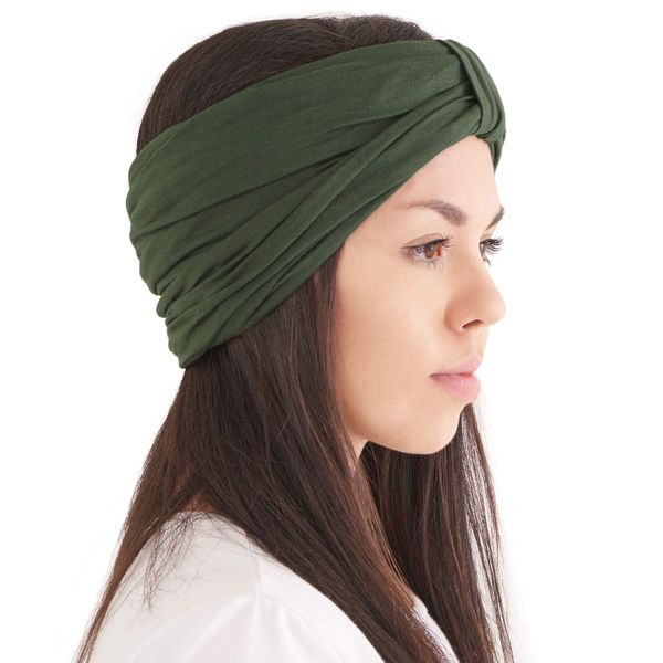 CHARM Frauen Chunky Turban Stirnband - Kopftuch Winter Head Wrap Chemo Hut Naturhaar Khaki