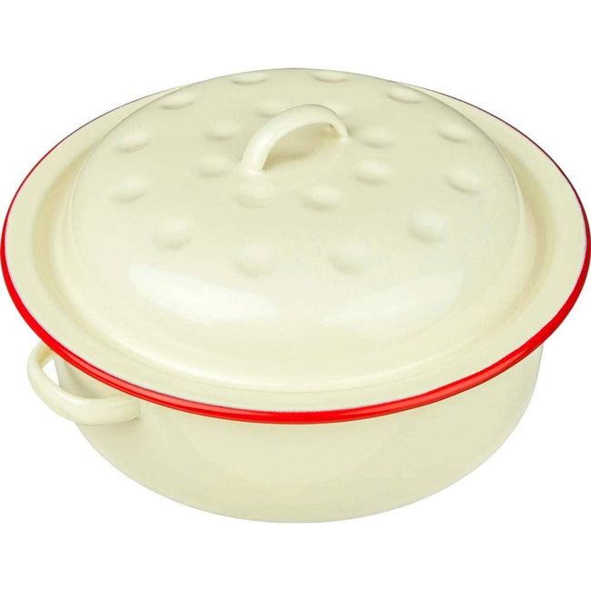 New Falcon Enamel Round Roaster Cream with Red Trim 20cm