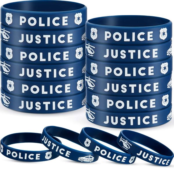 SATINIOR Police Party Favors Police Silicone Rubber Bracelets Wristbands for Police Themed Birthday Party Police Graduation Party Decorations (24)