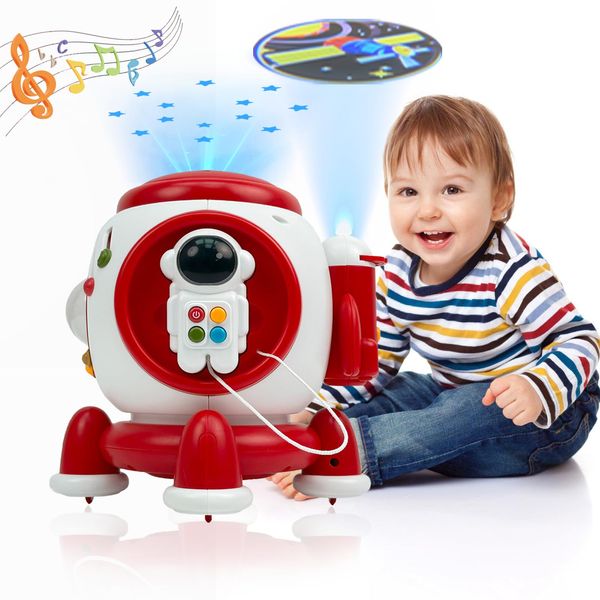 Hibility Baby Toys 6 to 12 Months - Musical Rocket Toy 5 in 1 Star Projector Crawling Toys with Light & Sound - 1 Year Old Birthday Gifts Babies Tummy Time 3-6 9 18 Months Boys & Girls