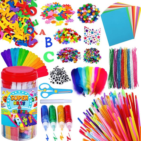 Goody King Arts and Crafts Supplies for Kids - Craft Art Supply Jar Kit for Student Age 4 5 6 7 8 9 10 Year Old Crafting Activity - Collage Arts Set for Toddlers Preschool DIY Classroom Home Project