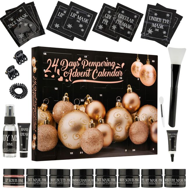 KreativeKraft Adventskalender 2023 Beauty Make Up Set für Damen und Teenager Mädchen Weihnachtsadventskalender Schminke (Schwarz/Gold)