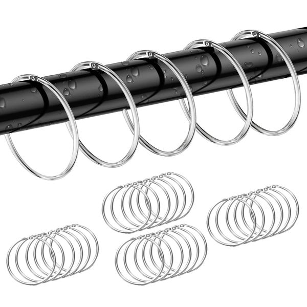 24 Pack Shower Curtain Rings,Sliver Rustproof Shower Curtain Hooks,Metal Round Shower Ring Hooks for Bathroom,Changing Room,Windows,Home Decoration,Glide Easily on Curtain Shower Rods,Easy Open Close