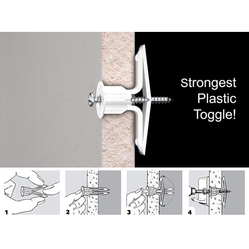 TOGGLER Toggle TC Commercial Drywall Anchor, Polypropylene, Made in US, 5/8" to 3/4" Grip Range, For #6 to #14 Fastener Sizes (Pack of 100)