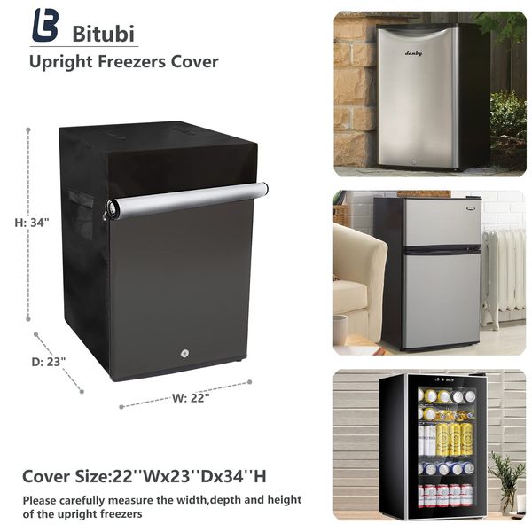 Bitubi Upright Freezers Cover,Outdoor Refrigerator Cover,– Waterproof, Dustproof, Sun-Proof, 22" W x 23" D x 34" H. Suitable for most 3.0 Cubic Compact Mini Freezer on market (Black)