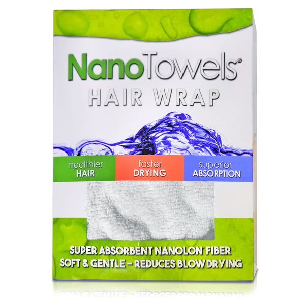 Nano Towels Hair Drying Wrap Twisty Towel | Designed for Drying Fine, Delicate, Thinning, Curly and Frizzy Hair | Replaces Hair Dryers, Cotton Bath Towels. One Size Fits All