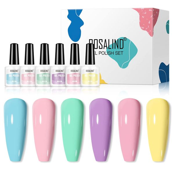 ROSALIND Gel Polish Set 6 colors 10ml Soak Off Colorful Gel Nail Polish Kit Nail Art Design for Nail Salon or DIY at Home Beauty Gift Set Cured with LED/UV Lamp (B)