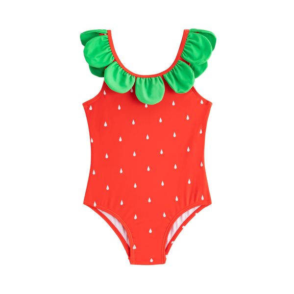 LIZENS Girls One Piece Swimwear Cute Girls Swimsuit 2-12 Bathing Suit for Kids(BDG26203,4-5T) Red