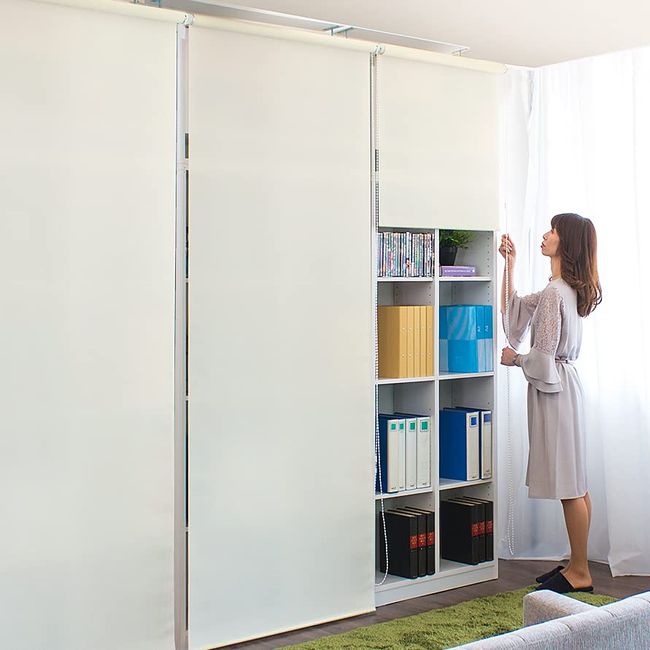 Roll Screen, Height 98.4 inches (250 cm), For Bookshelves, Office, Kitchen, Storage, Hide, Divider Screen, Renewal, Sunshade, Awning, Blind, Stylish, Blind, Curtain, Window, White, Ivory (Width 23.6