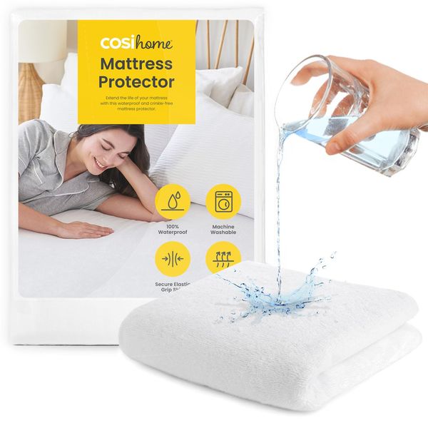 Cosi Home 100% Waterproof Mattress Protector - Soft Terry Cotton Fitted Mattress Topper - Machine Washable - Double (135 x 190 cm + Deep 30 cm Stretch Skirt)