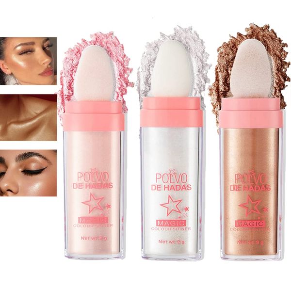 Sitovely 3PCS Fairy Highlighter Patting Powder, Body Glitter Schimmer Highlighter Puder Stick, Konturenstift & Rouge-Stift & Gesicht aufhellen, Gesicht Hochglanz Glitzer Lose Highlight Puder Set