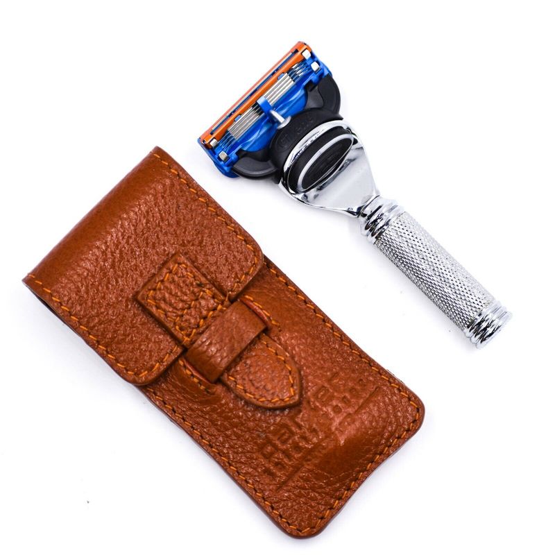 Parker Safety Razor Travel Fusion Razor & Leather Carrying Case ...