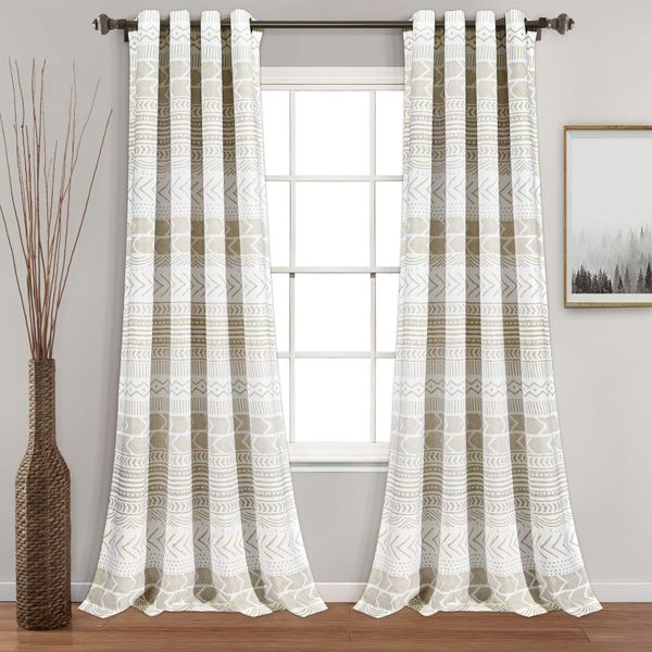 Lush Decor, Taupe & White Hygge Geo Room Darkening Window Curtain Panel Pair, 84" x 52", 52" W x 84" L