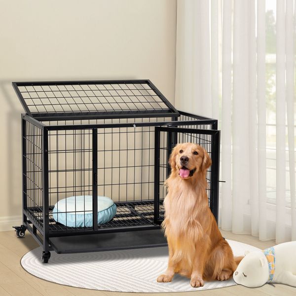 Heavy Duty Metal Dog Crate Cage Kennel Pet Playpen w/ 2 Doors for Indoor Outdoor