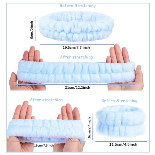 Spa Face Headband Wrist Wash Bands Set, Hair Band Cosmetics, Spa Face Headband for 3 Pairs Wrist Spa Wash Band Microfibre Wrist Washing Towel (Light Pink, White, Sky Blue)