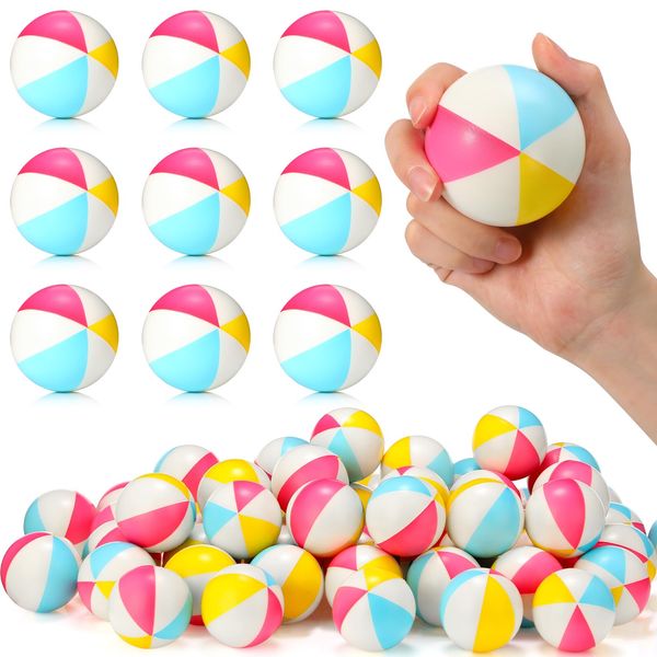 Jerify 48pcs Mini Beach Balls 2.5 Inch Rainbow Beach Stress Balls Small Pool Balls Beach Stress Relief Toys for Summer Birthday Beach Hawaiian Party Favors Water Pool Games (Vivid Color)