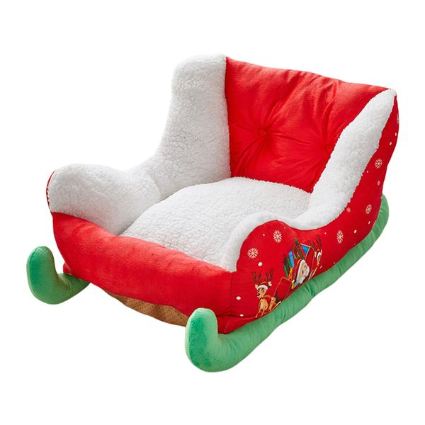 Red Christmas Cat Dog Bed Cute Sleigh Design Pet Bed Soft And Comfortable Pet