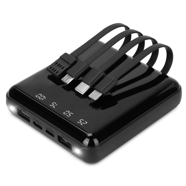 10K mAh Power Bank w/ 4 Cables & LED Flashlight - Black