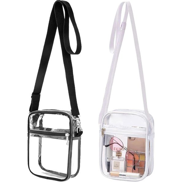 TYXHXTF 2 Pcs Transparente Tasche, Crossbody Schultertasche, Damen Durchsichtig Umhängetasche Klein, Wasserdichte Stylisch Sling Bag, mit Verstellbarem Abnehmbarem Gurt