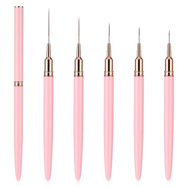 WLLHYF 5Pcs Pink Nail Art Liner Brushes, Painting Nail Art Brushes for Long Lines, Details, Fine Drawing Nail Dotting Drawing Tool Set 7mm/9mm/11mm/15mm/25mm(Pink