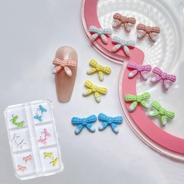 Nail Art Cute Pastel Color Ribbon Parts 12 Piece Set (WD378D8)