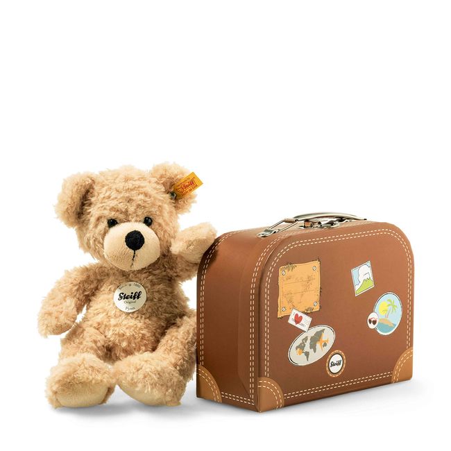 Steiff Fynn In Suitcase Tan, 11 inches