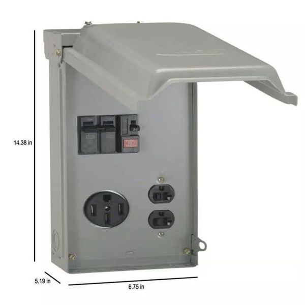 70 Amp Temporary Power Box with GFCI and 50 Amp Outlet Top Feed