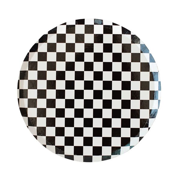 Jollity & Co Check It! Dinner Plates - The Classic Black Paper Plates - Pack of 8 Cake Plates Disposable - Checkered Pattern Party Plates for Baby Showers, Summer Parties, Birthday Decorations