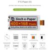 waveshare 3inch E-Paper (G) Raw Display Compatible with Raspberry Pi 4B/3B+/3B/2B/B+/A+/Zero/Zero W/WH/Zero 2W 400×168 Resolution SPI Interface Supports Jetson Nano