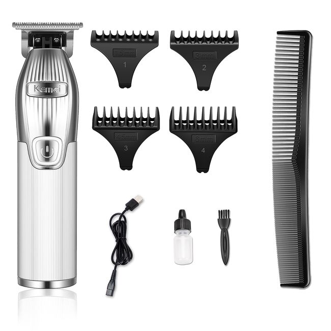 Kemei 0mm Baldheaded Hair Clippers for Men Professional Outliner Cordless Hair Trimmer Beard Trimmer with T Blade Zero Gapped Rechargeable Grooming Kit