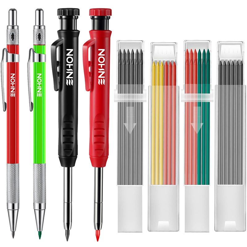 Enhon 4 Pack Carpenter Pencil Set With Sharpener, Echanical