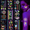 Neon Temporary Tattoo - 120+ Assorted Designs Glow in the Dark Neon Temporary Tattoo, UV Blacklight Neon Glow Fake Tattoos Rave Festival Accessories for Women Party Supplies (Black)