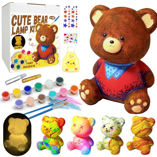 Cokiki Paint Your Own Bear Lamp Kit, Art Supplies DIY Crafts Night Light Painting Kit, Arts and Crafts for Kids Ages 8-12, Birthday Party Holiday Creative Gift for Girls Boys Ages 6 7 8 9 10 11 12+