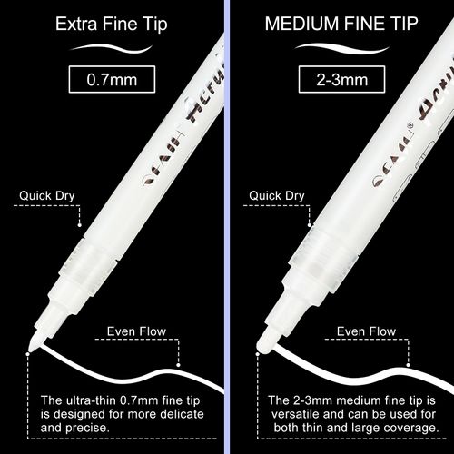 SFAIH White Paint Markers Paint Pens - 12 Pack Acrylic Permanent Marker for Rock Painting, Wood, Metal, Fabric, Plastic, Canvas, Glass, Ceramic, Art Projects, 2-3MM Medium Tip & 0.7mm Extra Fine Tip