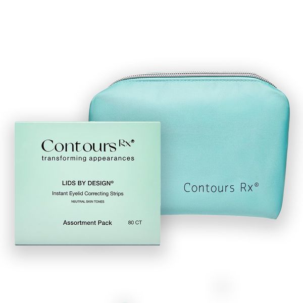 Contours Rx Lids by Design Eyelid Lift Strips with Travel Case and Tweezers - Invisible Eyelid Tape for Hooded Eyes - a Youthful-Looking Appearance - 80 CT (Assortment Pack (4mm-7mm) + Cosmetic Bag)