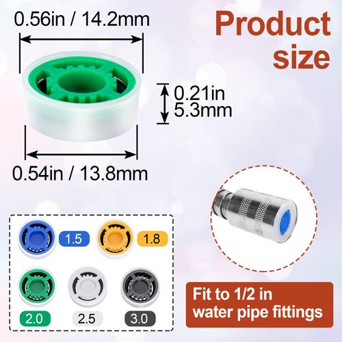Isslly 10pcs Shower Head Flow Restrictor, Shower Head Flow Reducer, 1.5 1.8 2.0 2.5 3.0 GPM Shower Head Water Saver, Shower Head Limiter for Bathroom, Kitchen, 0.56 × 0.54 × 0.21 inch