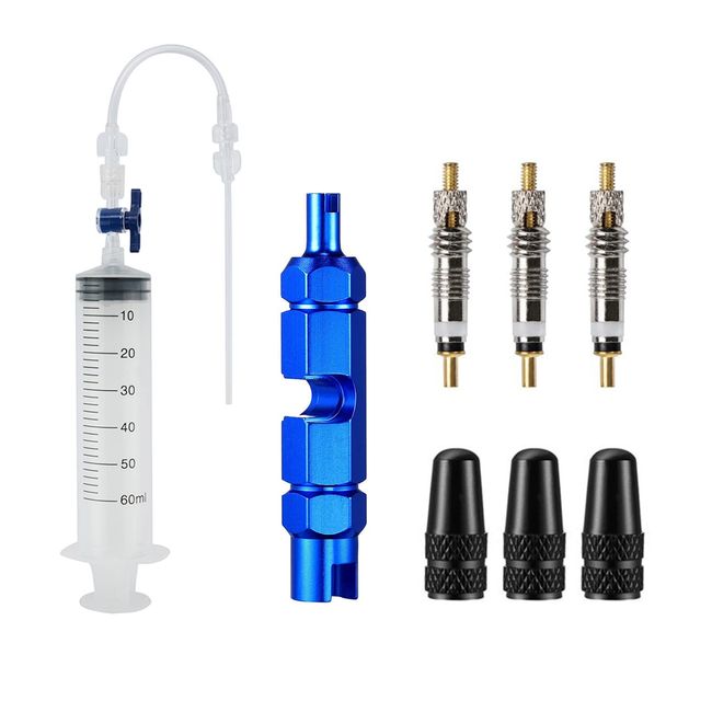 SAMCOS Tire Sealant Syringe Set of 9 Cycling Syringe Kit, Tire Repair Tool, Tire Repair Fluid Filling Tool, Injector, Repair Bicycle Valve Core Removal Tool, Suitable for Stein Tubeless Sealant, etc