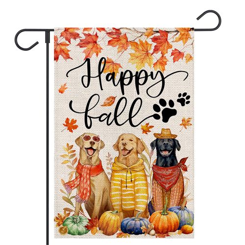 FUYUCHEN Happy Fall Dogs Garden Flag 12x18 Inch Vertical Double Sided Autumn Maple Leaves Pumpkins Seasonal Thanksgiving Holiday Outside Yard Flag Outdoor Decoration