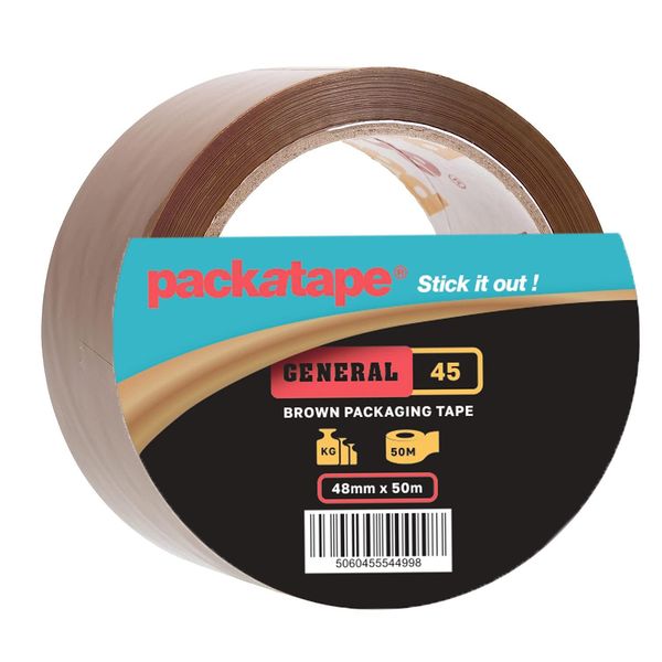 Packatape General Purpose Brown Packaging Tape Cellotape Per Carton 48mm x 50m Ideal For Cardboard Box Wrapping Packing Boxing Parcels Moving House Removals Strong Parcel Boxes, 1 Roll