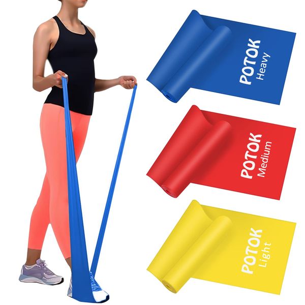 Potok Resistance Band Set, 3Pack Latex Elastic Bands for Upper & Lower Body & Core Exercise, Physical Therapy, Lower Pilates, at-Home Workouts, and Rehab