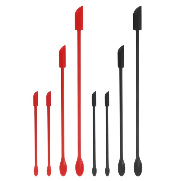 uxcell 8Pcs Makeup Spatula, Mini Silicone Spatula Set With Spoon, Small Makeup Spatula Scraper for Kitchen Makeup Cosmetic Bottles Black Red