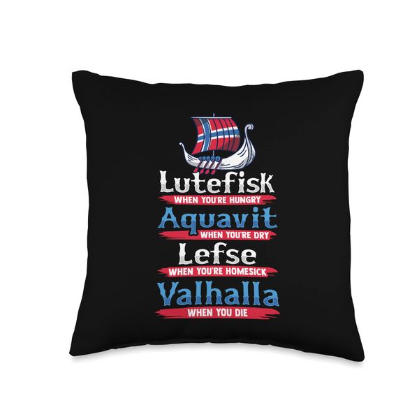 Lutefisk Aquavit Lefse Valhalla Design Throw Pillow