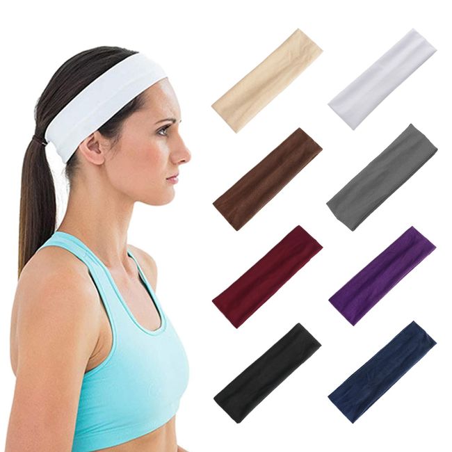 SYEYCW 8 Stück Haarband Damen, Stirnband Sport Damen, Elastische Stirnbänder, Weiches Elastisch Haarreife, Anti-Rutsch Thin Haarband für Frauen Yoga, Laufen, Radfahren, Fitness Headbands (8 Farben)