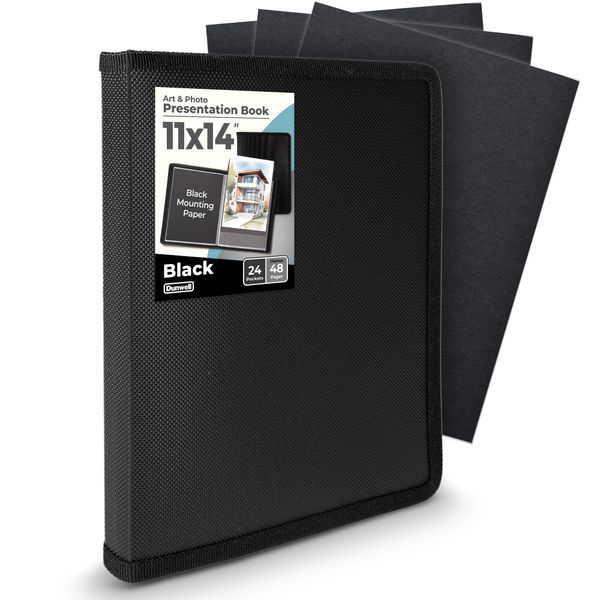 Dunwell 11x14 Art Portfolio Folder - (Black), 24 Pockets Display 48 Pages, 11 x 14 Presentation Binder with Protector Sleeves, Art Portfolio for Kids, Presentation Book