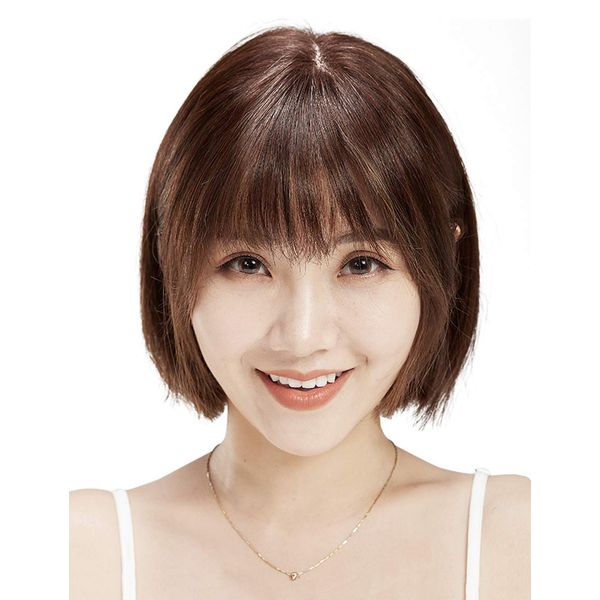 HIYE Bangs Partial Wig, For Parting, 100% Human Hair, Super Realistic Artificial Skin, Natural, Whorls, Fully Hand Planted, Silkskin, Volume Up, Gray Hair, Thin Hair, Muted chestnut color