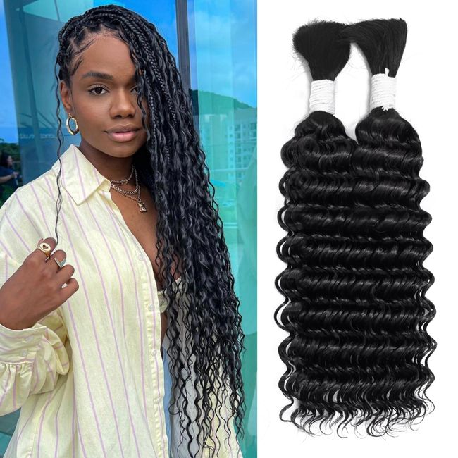 Deep Wave Bulk Human Hair Braiding Hair 100 percent Human Hair Unprocessed Brazilian Virgin Hair for Human Hair Extensions 2 Braids Per of 1 pack 100g 20 Inch Human Hair for Micro braiding No Weft