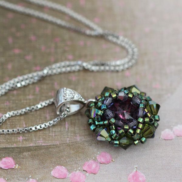 Swarovski Crystal Flower Corner Bezel Pendant Necklace