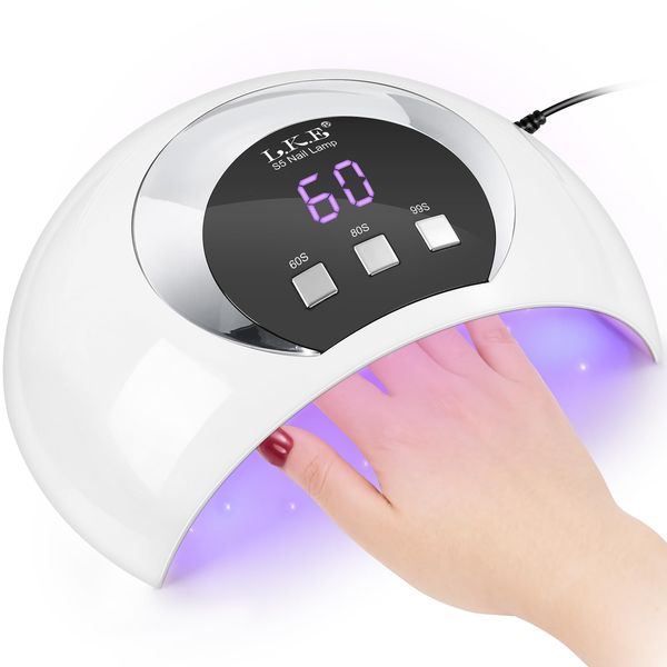 LKE UV Nail Lamp, 54W UV Lamps for Gel Nails with 3 Timers, LCD Display, Smart Sensor, and USB Plug, Nail Art Light Tools for Fingernail Toenail (White)